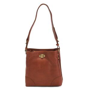 MARTA PONTI Cognac Leather Double Entry Turn Lock Bucket Bag